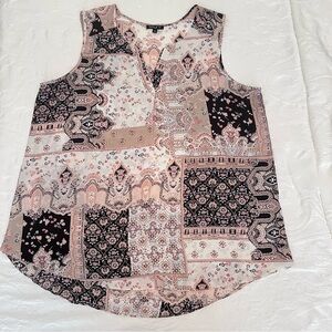 Sami & Jo Plus Women's Flowy Tank Blouse 2X Pink Black Floral Patchwork